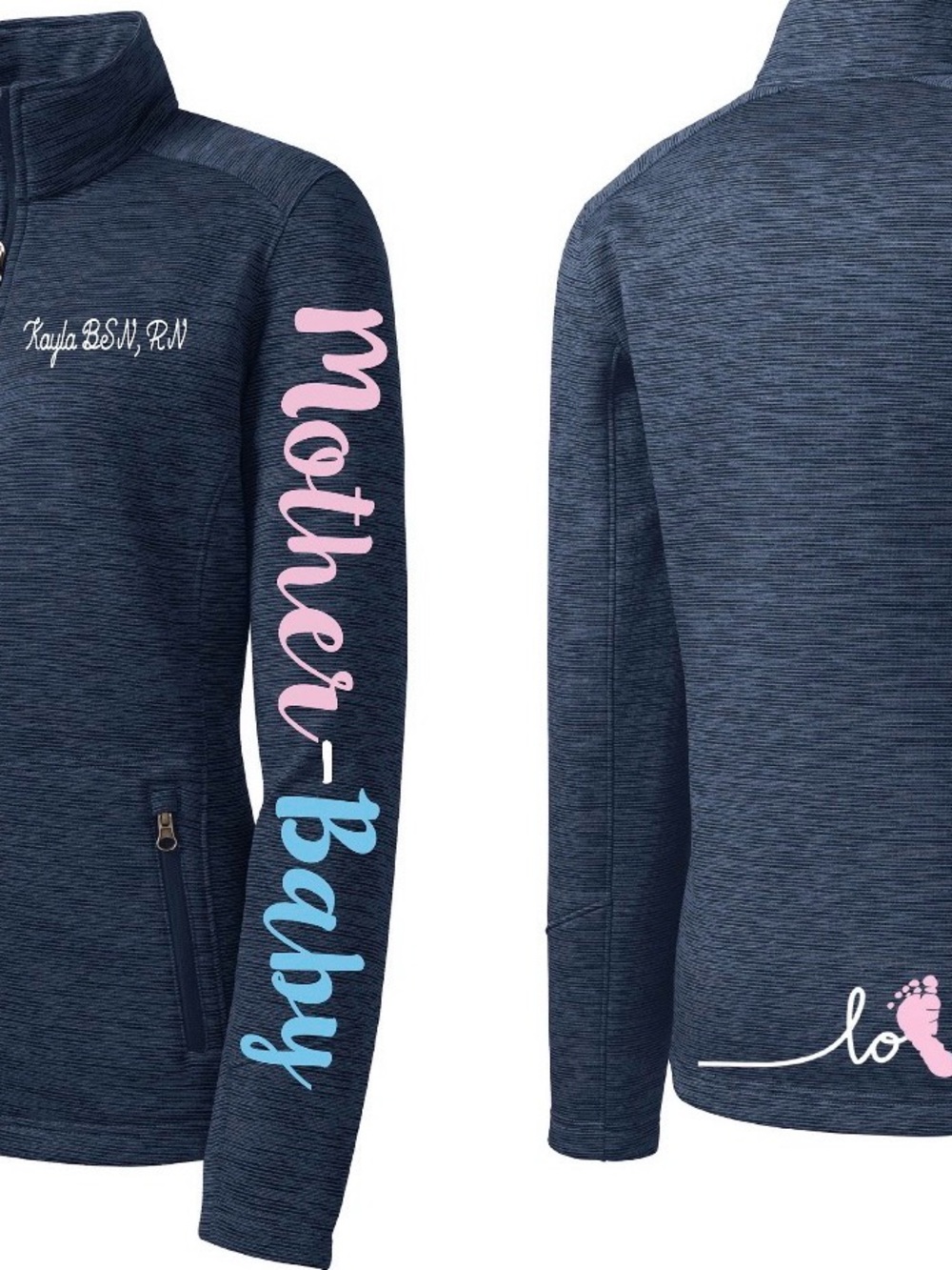Navy 'Mother-Baby' Script Sleeve Jacket-3x but fitted so may fit like 2x